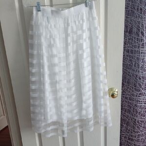 Metro Wear White Sheer Stripe Midi Skirt